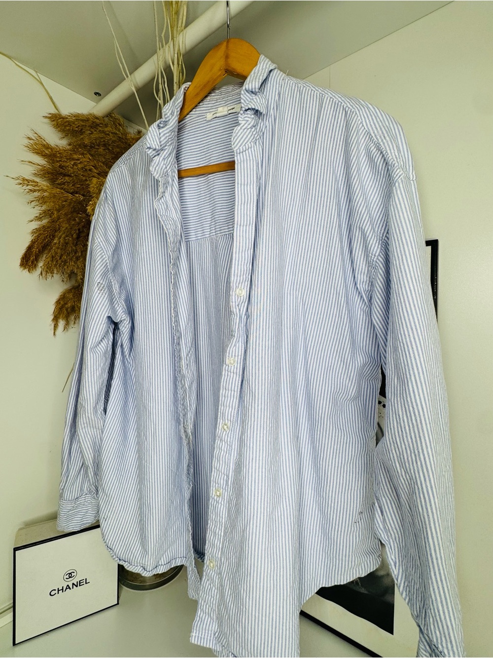 beachlunchlounge Light Blue and White Striped Women's Button-Down Shirt